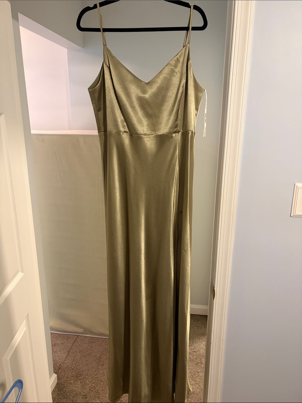 Birdy Grey Gold Satin Maxi Slip Dress with Spaghetti Straps